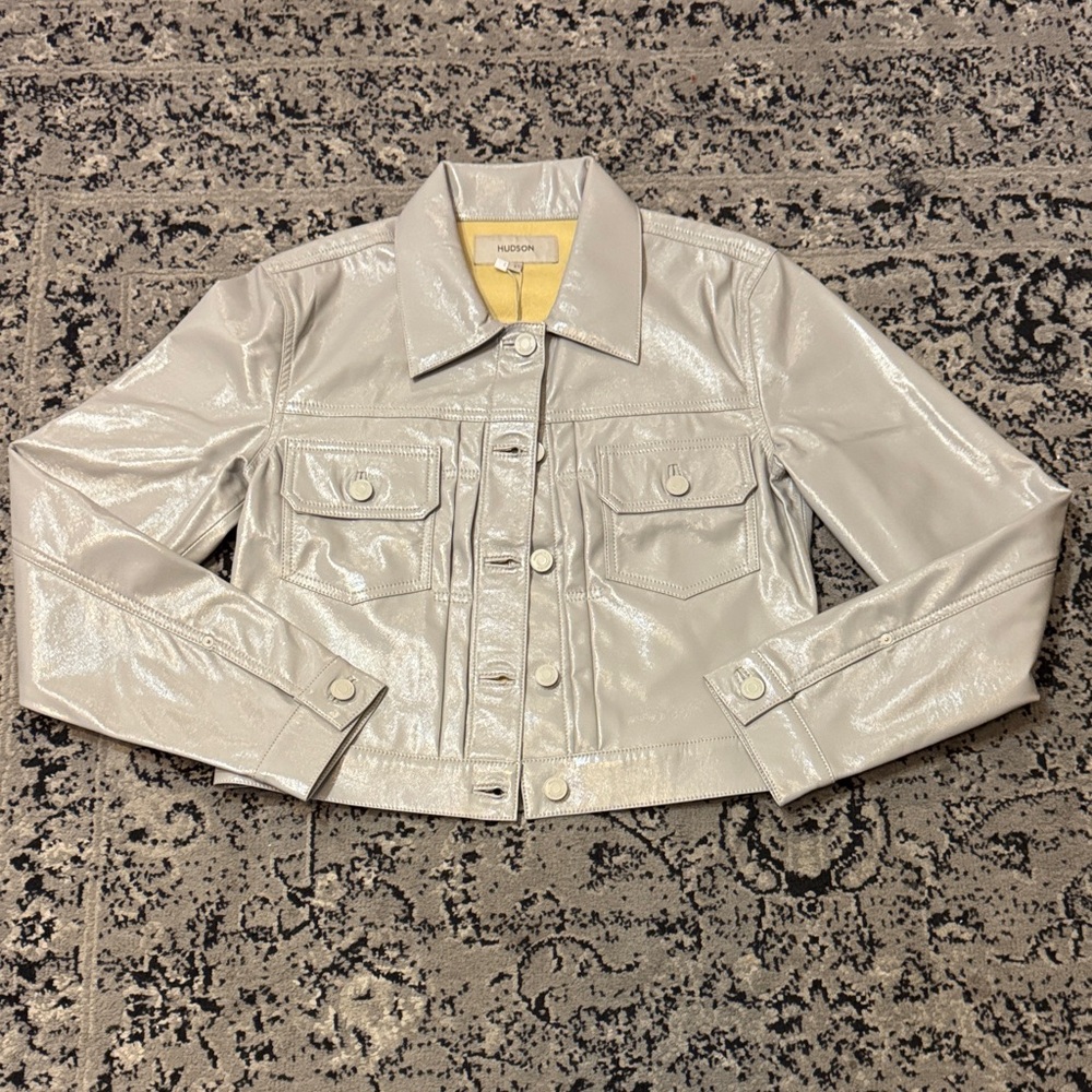 Faux patent grey Leather Jacket